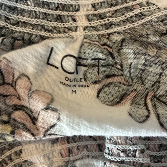 Loft Womens M Floral Short Sleeve Peasant Blouse Top White Pink Green - Picture 5 of 6